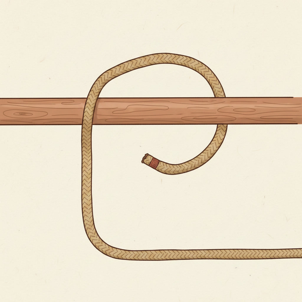 Clove hitch — pass the end over the rail and across the standing part