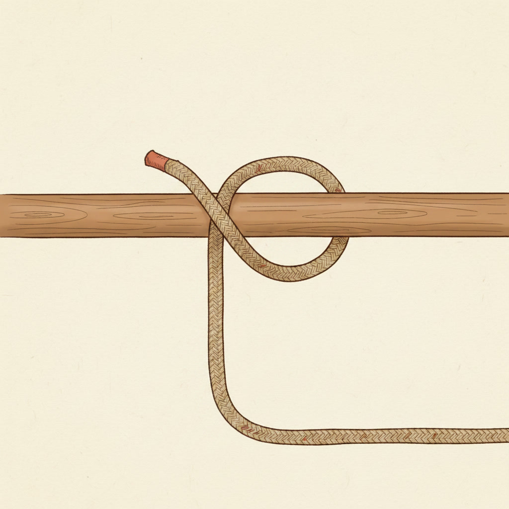 Clove hitch — bring the end back up and over the rail again
